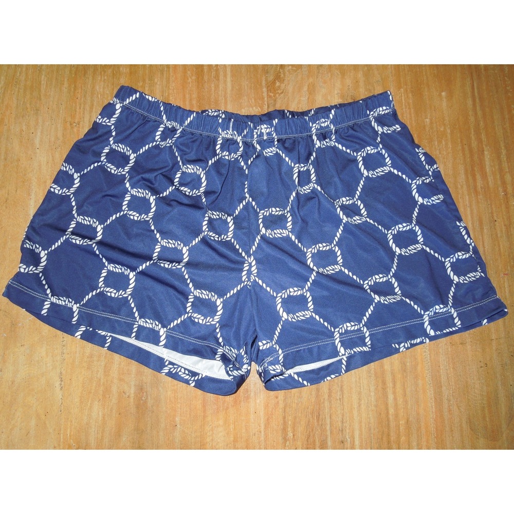 Nautical Rope Print Shorts Navy Blue White Elastic Waist Summer S/M Preppy Beach